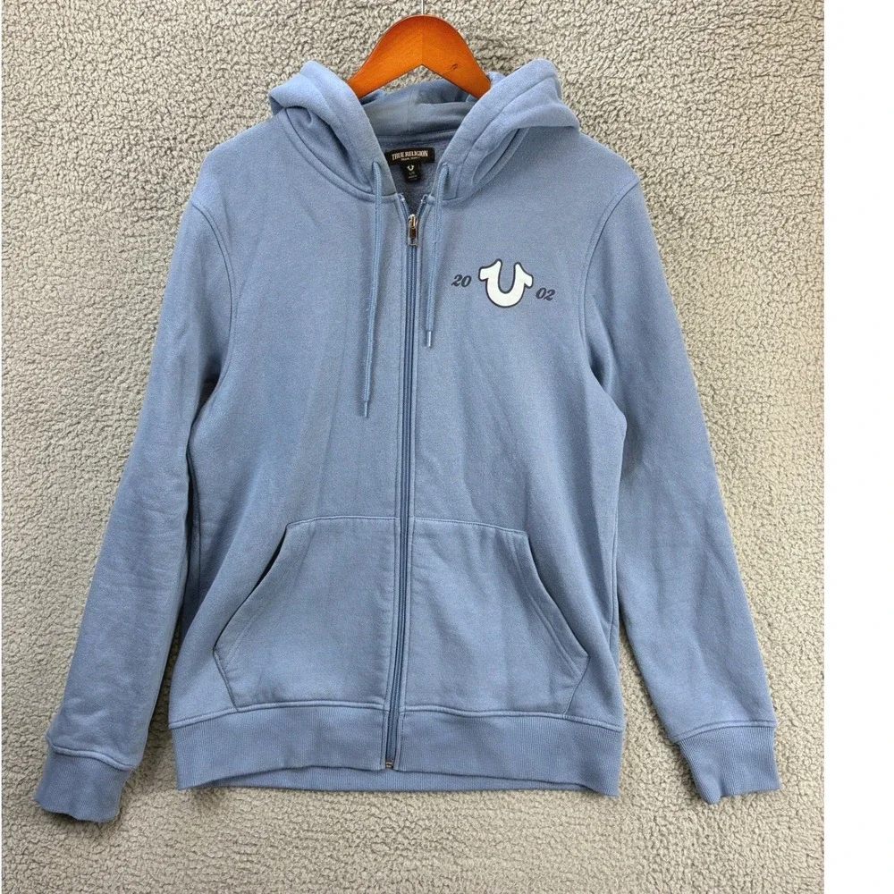 True Religion Buddha Graphic Full Zip Hoodie Sweatshirt Mens L Blue Streetwear